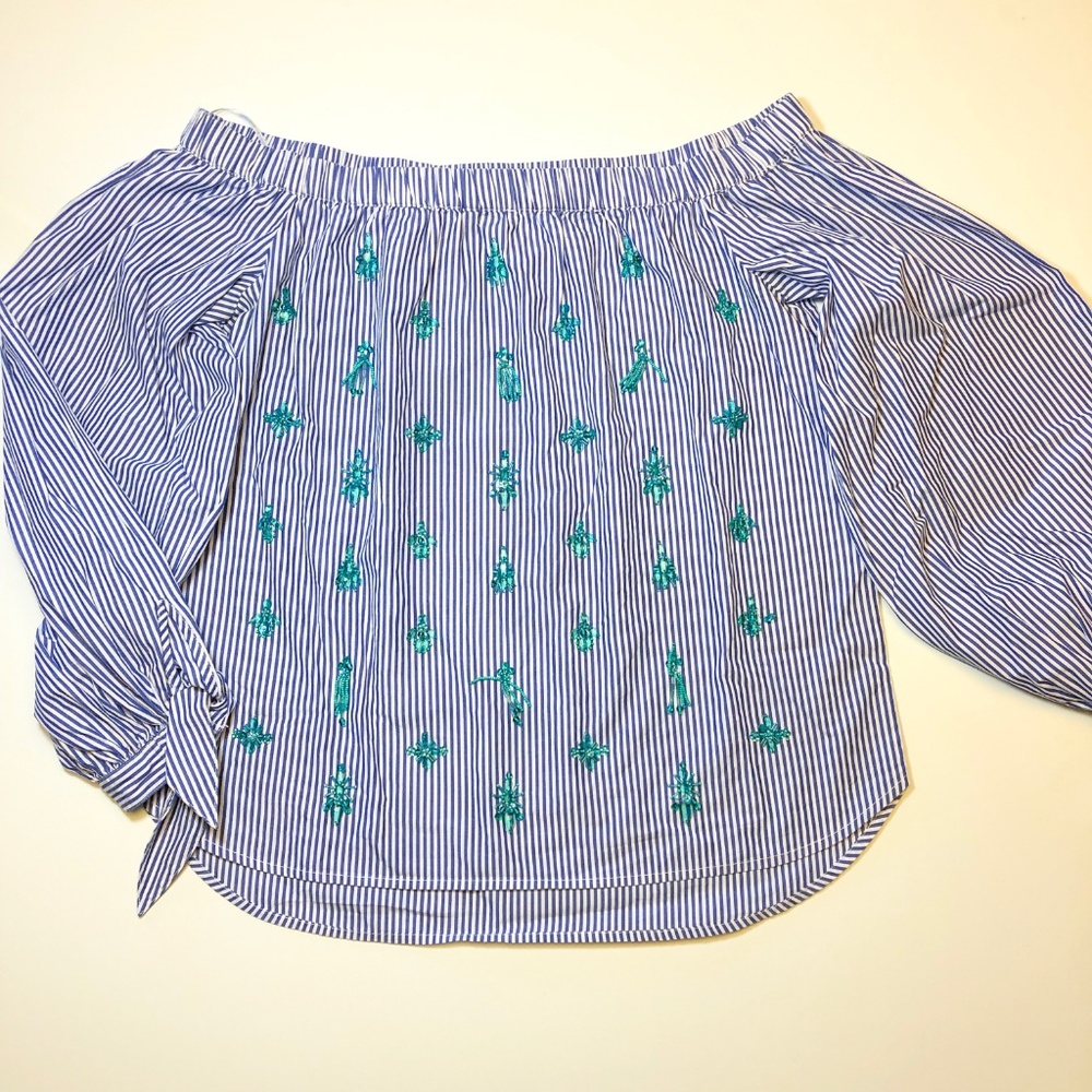 J.Crew Embellished off-the-shoulder striped top - Picture 2 of 4